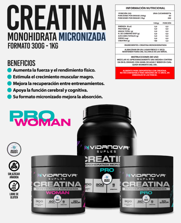Creatina PRO Monohidratada Micronizada 300 g | Vidanova®