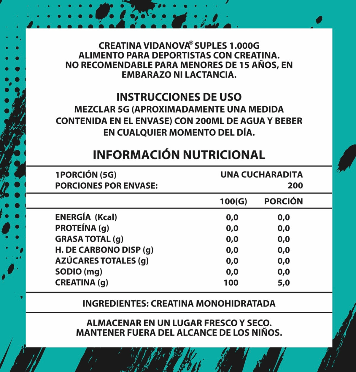 Creatina PRO Monohidratada Micronizada 1kg - Vidanova® Suples