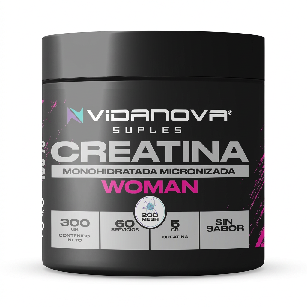 Creatina WOMAN Monohidratada Micronizada 300g Vidanova Suples vista uniforme