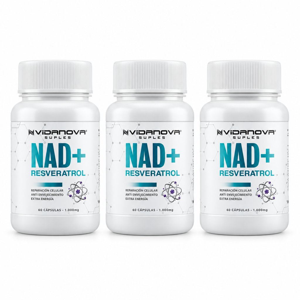 Pack de tres frascos de NAD+ Resveratrol Vidanova